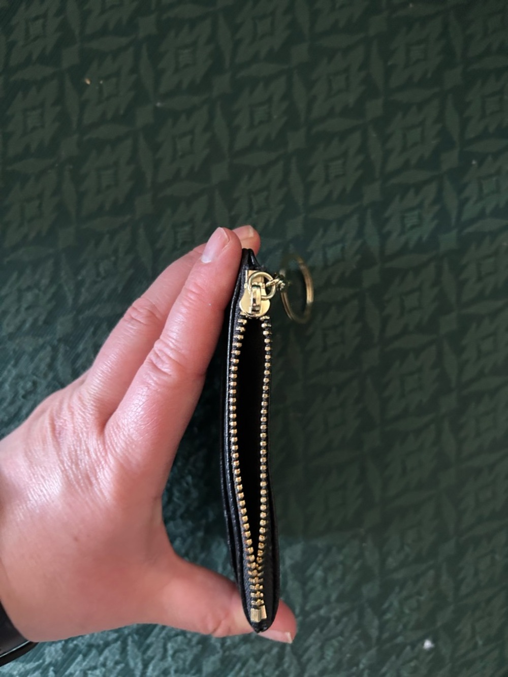 Black Leather Cardholder Keychain with Gold Zipper - Picture 3 of 3